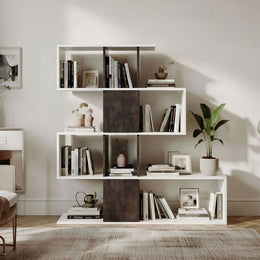 Lavish Kitchen Isle SHA Oxide dark brown and Arctic white 5-tier shelving bookcase for home or office storage.