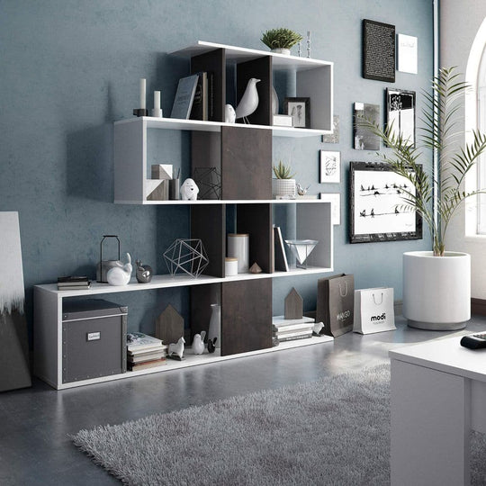 SHA Oxide Dark Brown and Arctic White 5-Tier Shelving Storage Bookcase Unit – Modern Book Shelves for Home and Office