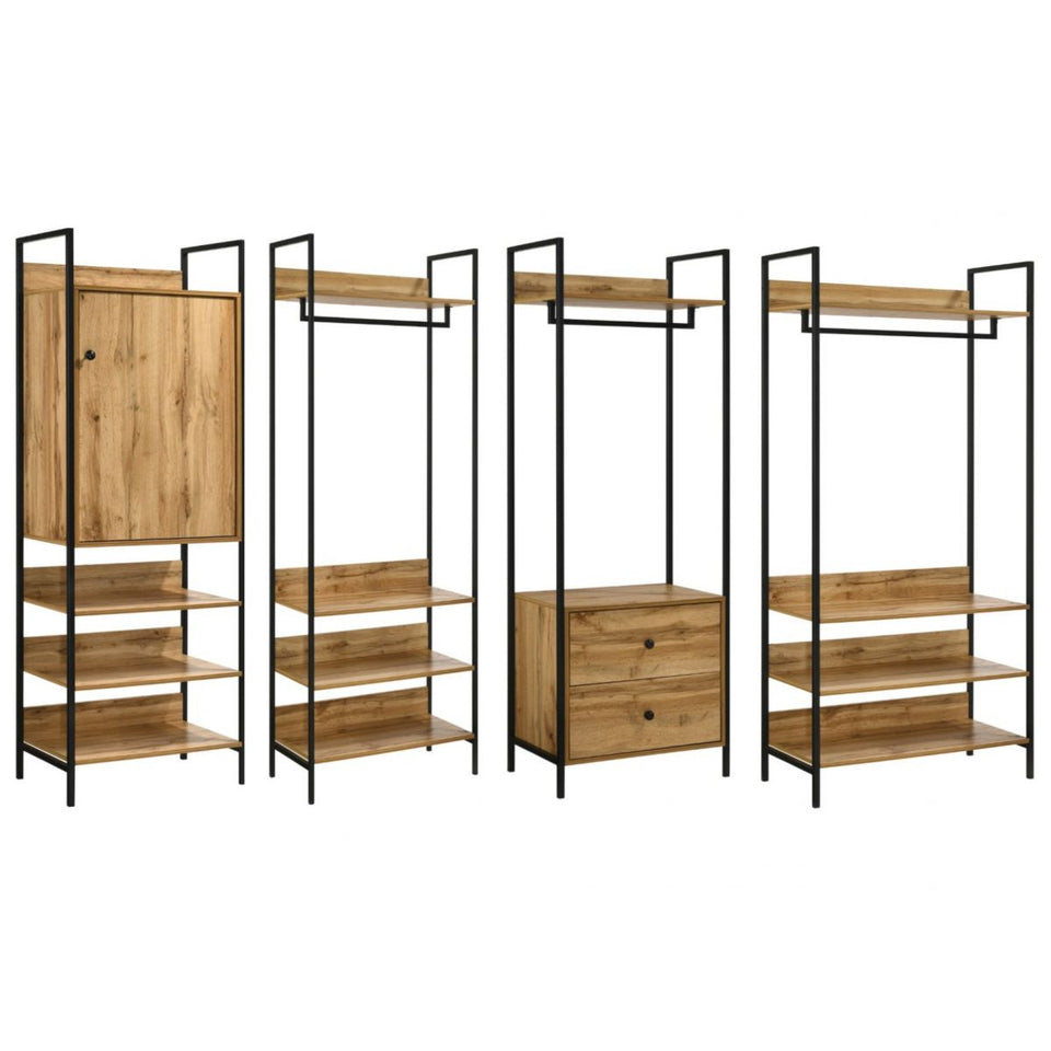 4 Piece Open Wardrobe Bedroom Furniture Set Wardrobe Drawers metal frame and legs