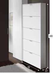 Lavish Kitchen Isle Zalpa White Gloss Shoe Cabinet with 5 revolving doors, space-saving shoe rack for 18-22 pairs, modern storage organizer