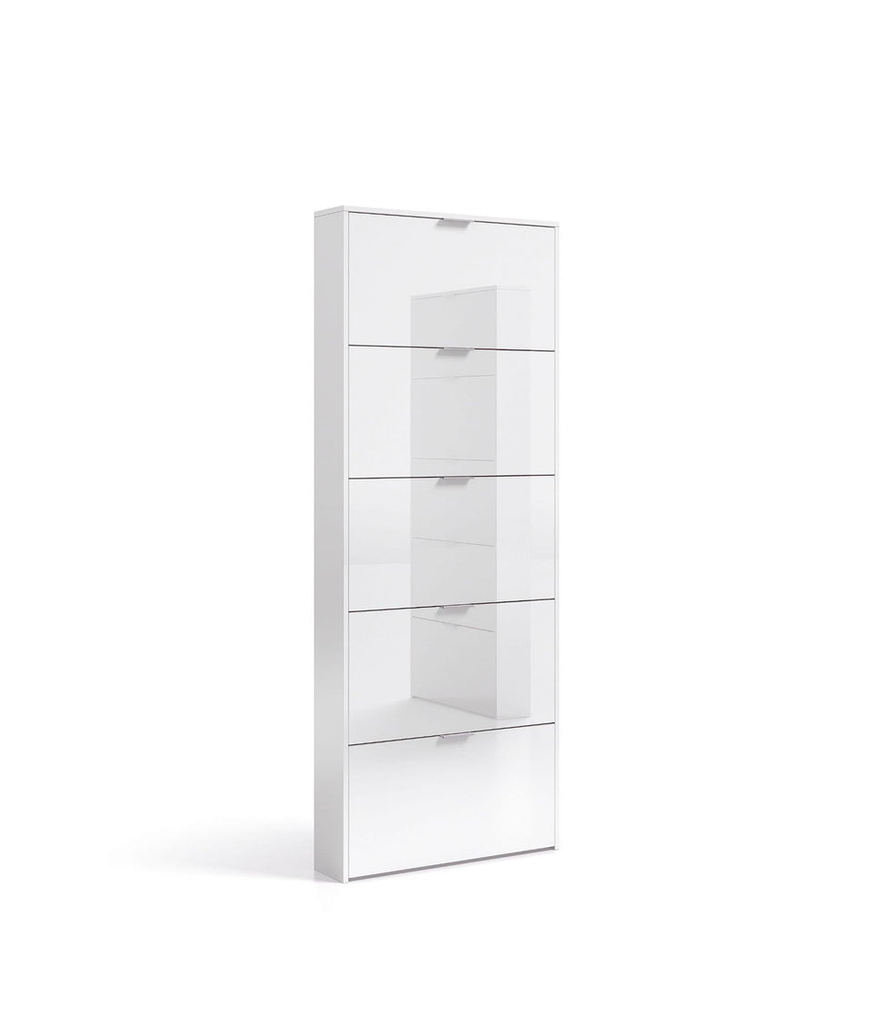 Zalpa White Gloss Shoe Cabinet 5-Tier Revolving Shoe Rack for 18-22 Pairs, Space-Saving Organiser