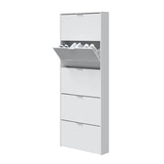 Lavish Kitchen Isle Zalpa white gloss shoe cabinet with 5 revolving doors, space-saving shoe organizer for 18-22 pairs.