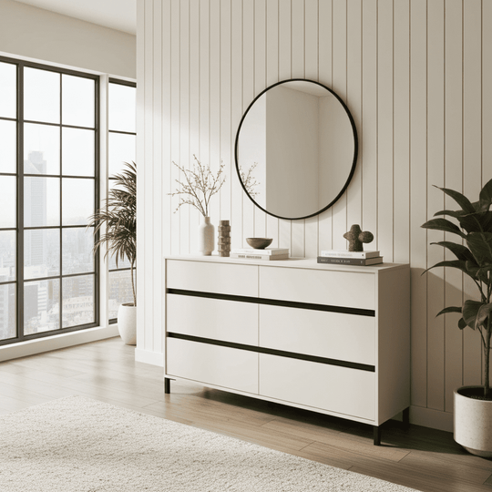 Wide 6 Drawer Chest of Drawers – Cashmere Taupe Large Storage Unit 157cm