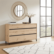 Oak Effect Wide Chest of Drawers – 6 Large Storage Drawers
