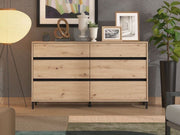 Oak Effect Wide Chest of Drawers – 6 Large Storage Drawers