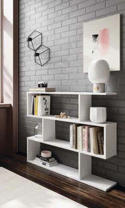 Lavish Kitchen Isle SHA White Gloss 3-Tier Shelving Bookcase, modern short storage unit for compact spaces, with open shelves.