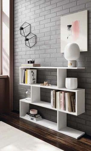 Lavish Kitchen Isle SHA White Gloss 3-Tier Shelving Bookcase, modern short storage unit for compact spaces, with open shelves.