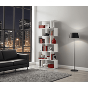 White gloss tall bookcase by Lavish Kitchen Isle with 6 shelves, ideal for modern living rooms and office storage.