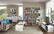 Lavish Kitchen Isle SHA white gloss tall bookcase with 6-tier shelving for modern living rooms and offices.