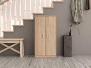 Lavish Kitchen Isle Zephyr Oak Effect Shoe Cabinet with 6 shelves, wooden space-saving shoe rack for 12-21 pairs shoes.