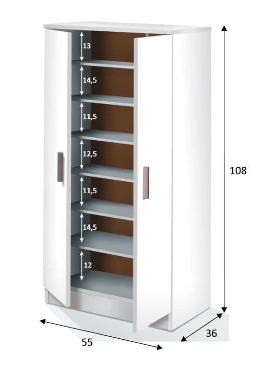 White Shoe Rack Cabinet – 2 Door, 6 Shelf Storage