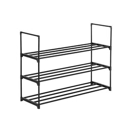 Black 3-tier shoe rack by Lavish Kitchen Isle, shoe tower shelf for bedroom, hallway, or closet storage organization.