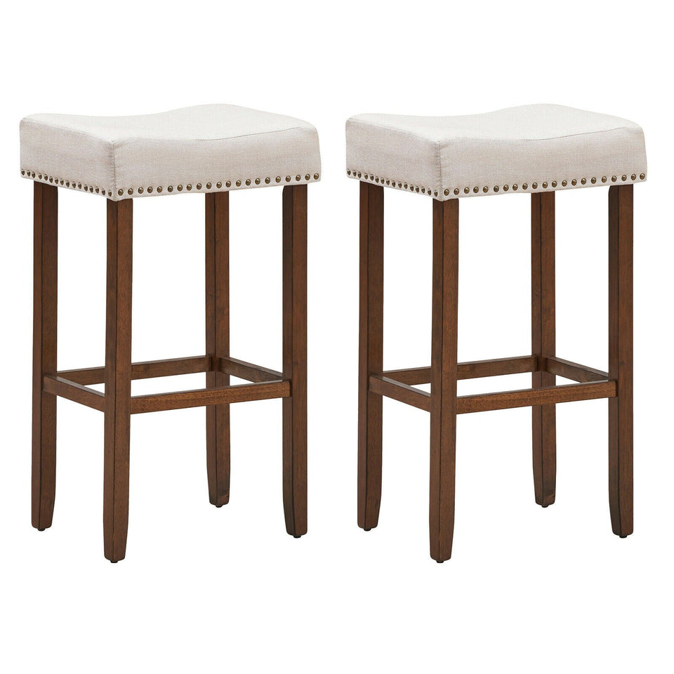 2 Traditional Upholstered Bar Stools-COSTWAY
