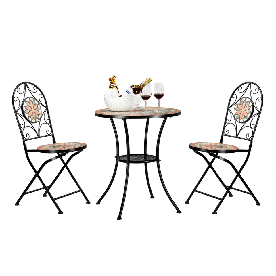 Ceramic Inlaid Maple Leaf Shape Mosaic Table And Chair Set - 28 Inch High Round Table（only table)