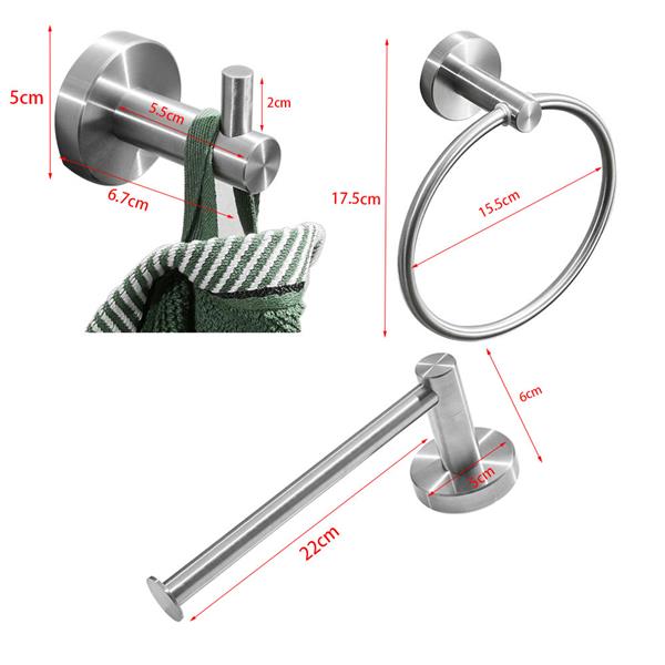 Stainless Steel Bathroom Accessories Set of Robe Hook, Towel Ring, Bar Tissue Holder