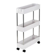 3-Layer Ultra-thin, Mobile Multi-Functional Slim Storage Cart,Suitable for Kitchen, Bathroom, Laundry Room Narrow Place, Plastic and Stainless Steel, White