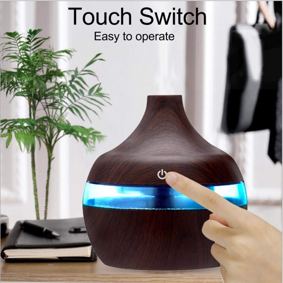 5V colourful wood grain aromatherapy machine-light brown (with 1 x Essential Oil Set, with 2 X Essential Oil Set)