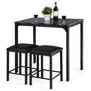 3 Piece Dining Table Set with 2 Faux Leather Backless Stools - Lavish Kitchen Isle