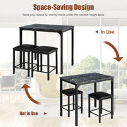 3 Piece Dining Table Set with 2 Faux Leather Backless Stools - Lavish Kitchen Isle