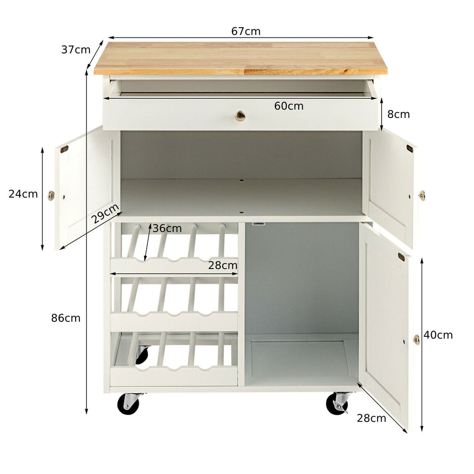 Rolling Kitchen Trolley with 3 Tier Wine Racks and 2 Cabinets-COSTWAY