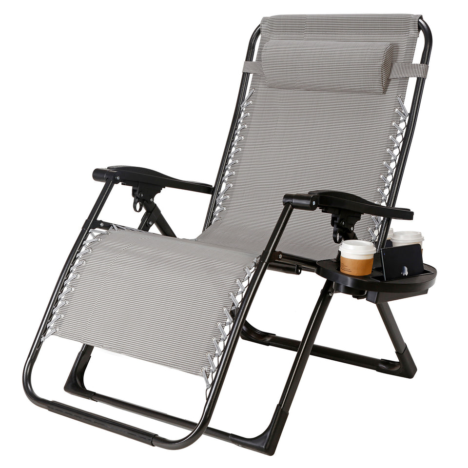 Sun Lounger Recliner Beach Chair Patio- Grey