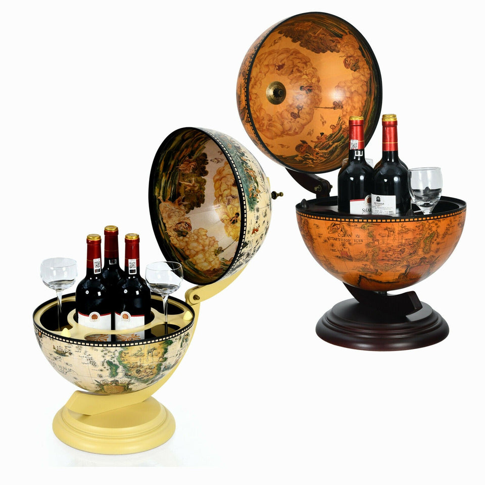 Tabletop Retro Globe Wine Stand with Map Patterns-COSTWAY