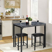 3 Piece Dining Table Set with 2 Faux Leather Backless Stools - Lavish Kitchen Isle