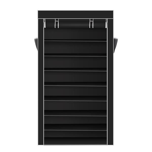 10 Tiers Shoe Rack with Dustproof Cover Closet Shoe Storage Cabinet Organizer Black and Grey