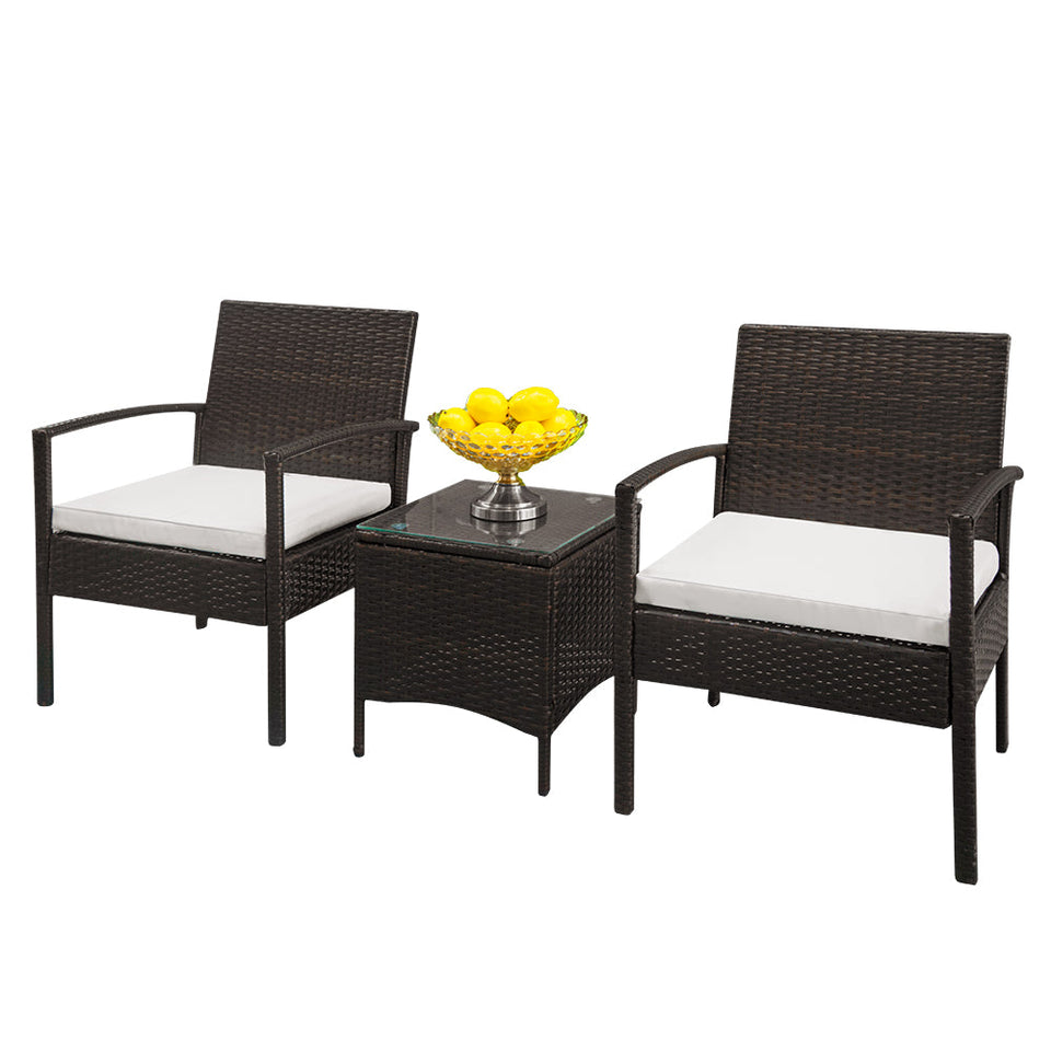 2pcs Arm Chairs and 1pc Coffee Table Rattan Sofa Set (Brown)-Lavish Kitchen Island