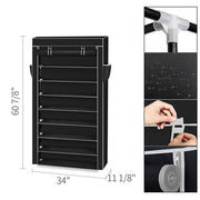 Lavish Kitchen Isle 10-tier black and grey shoe rack with dustproof cover, closet shoe storage cabinet organizer.