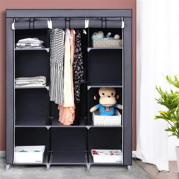 67" Portable Closet Organizer Wardrobe Storage Organizer with 10 Shelves Quick and Easy to Assemble Extra Space Grey