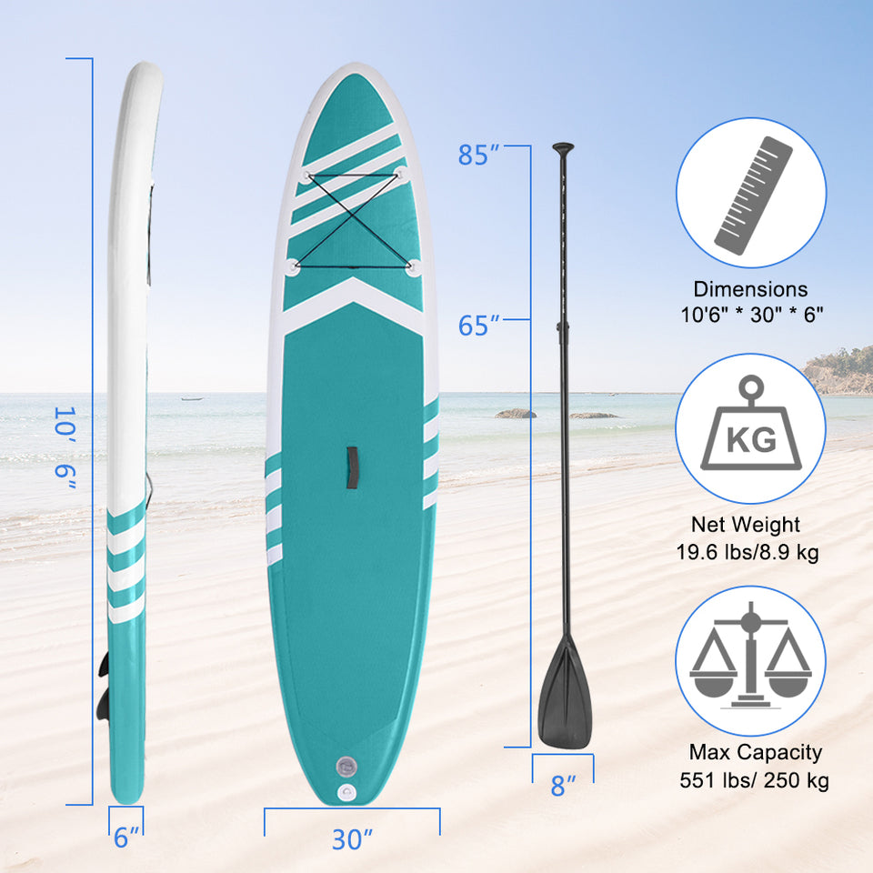 Inflatable Paddle Boards Stand Up 10.5'x30 x6 ISUP Surf Control Non-Slip Deck Standing Boat Green