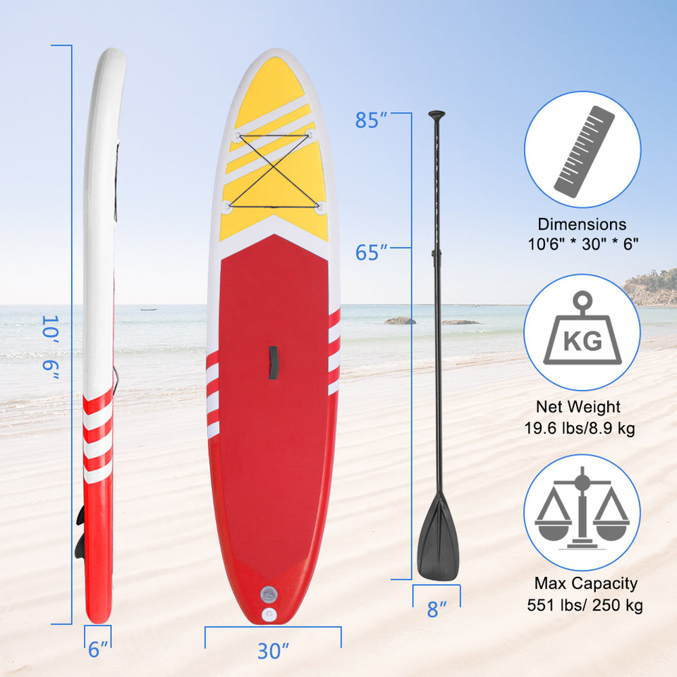 Inflatable Paddle Boards Stand Up 10.5'x30 x6 ISUP Surf Control Non-Slip Deck Standing Boat Red