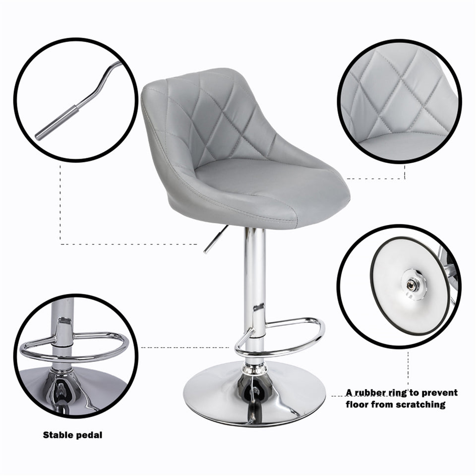 2pcs Adjustable no Armrest Rhombus Design Bar Stools -Grey