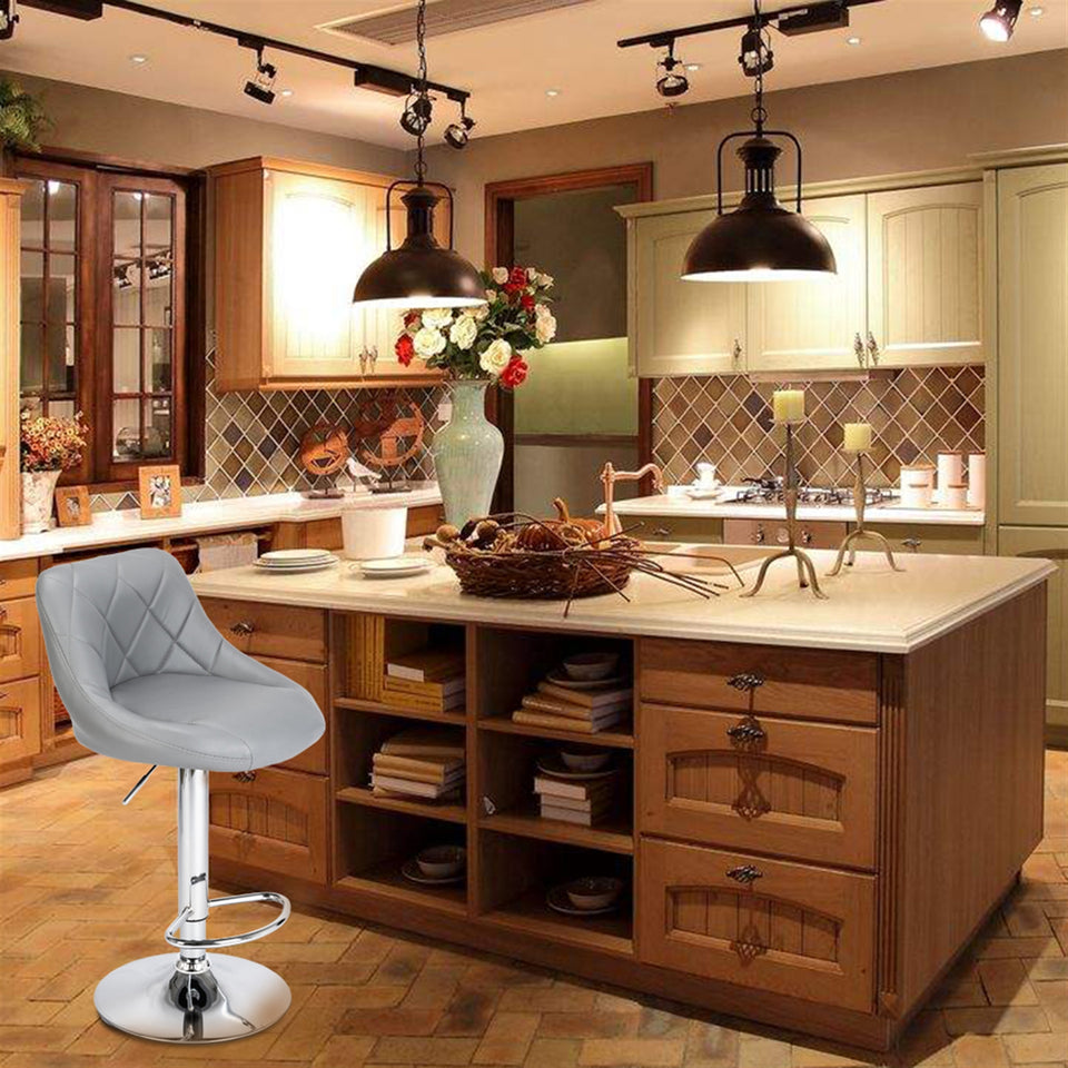 2pcs Adjustable no Armrest Rhombus Design Bar Stools -Grey