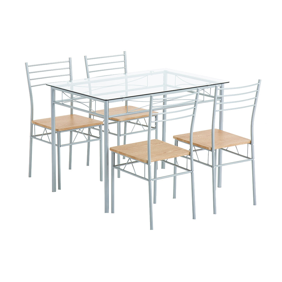 Glass Dining Table and Chairs- Silver