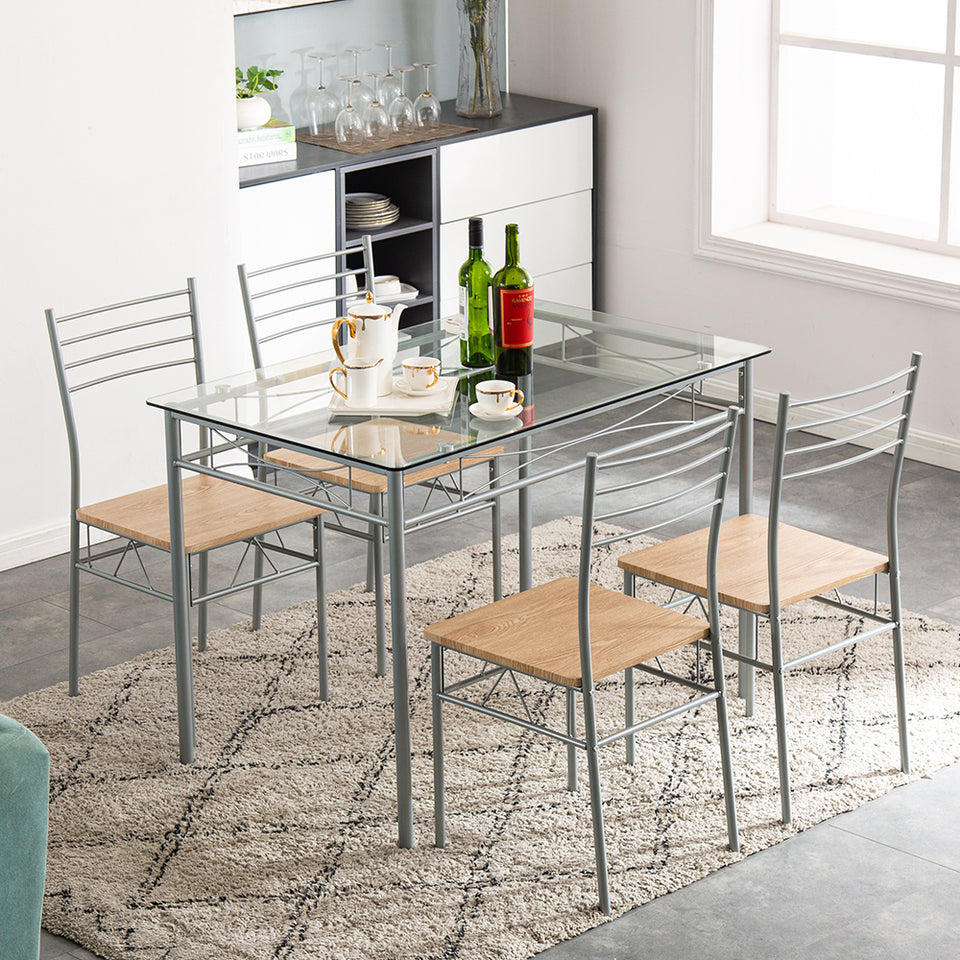 Glass Dining Table and Chairs- Silver