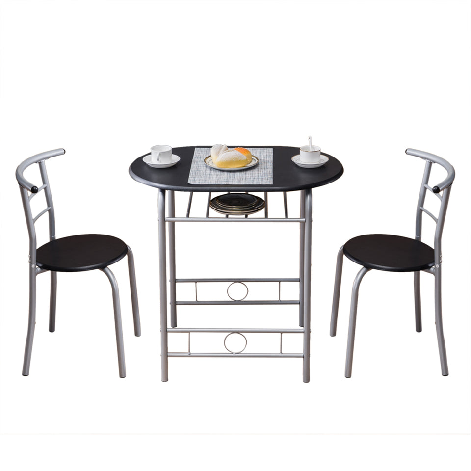 PVC Breakfast Table  set (One Table and Two Chairs)-Black
