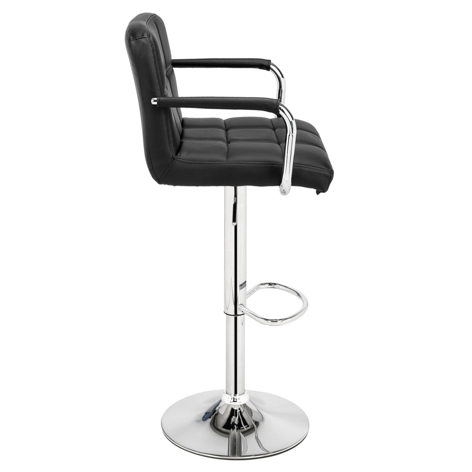 6 Checks Round Cushion Bar Stools with Armrest (Set of 2)-  Black