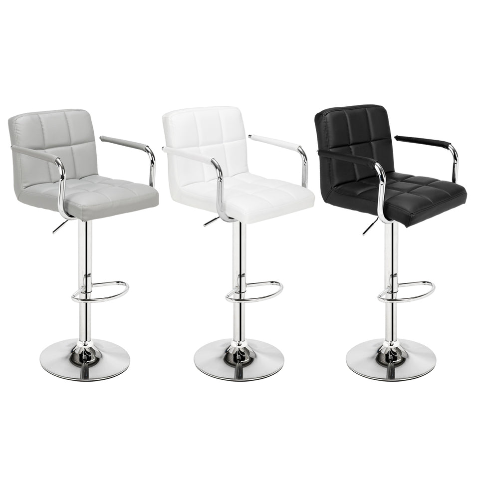 6 Checks Round Cushion Bar Stools with Armrest (Set of 2)-  Black