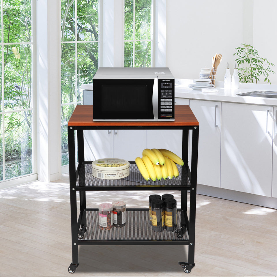 3-Tier Kitchen Microwave Cart-Brown