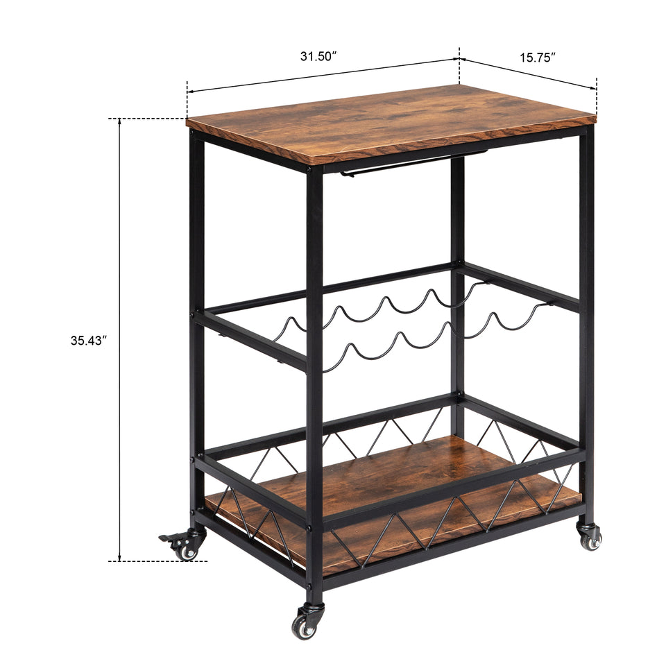 Bar Serving Cart Home Mobile Kitchen Serving cart,Industrial Vintage Style Wood Metal Serving Trolley