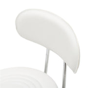 Round white adjustable salon stool with backrest and line design, ergonomic seating for beauty or salon use.