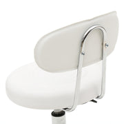 Round white adjustable salon stool with backrest and line design, Lavish Kitchen Isle brand, suitable for salon or barbershop use.