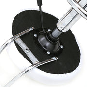 Lavish Kitchen Isle round adjustable salon stool with backrest and white line upholstery, suitable for salon or beauty station use.