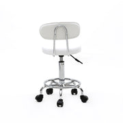 Lavish Kitchen Isle round adjustable salon stool with backrest, white line design, perfect for modern styling and comfort.