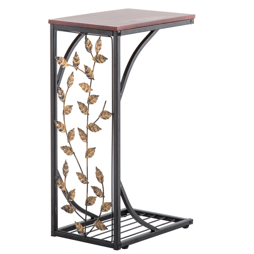 54*30.5*21CM Leaf Pattern Iron Side Table Coffee Table Brown