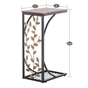 Brown iron side table with leaf pattern, measuring 54x30.5x21cm, perfect for coffee or accent furniture.