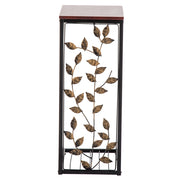 Brown leaf pattern iron side table by Lavish Kitchen Isle, measuring 54x30.5x21cm, perfect for coffee or decor.