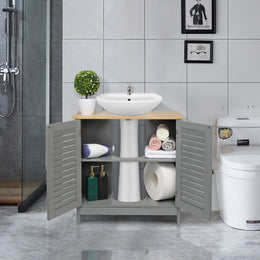 Modern Double Shutter Door MDF Bathroom Sink Cabinet Grey - Lavish Kitchen Isle
